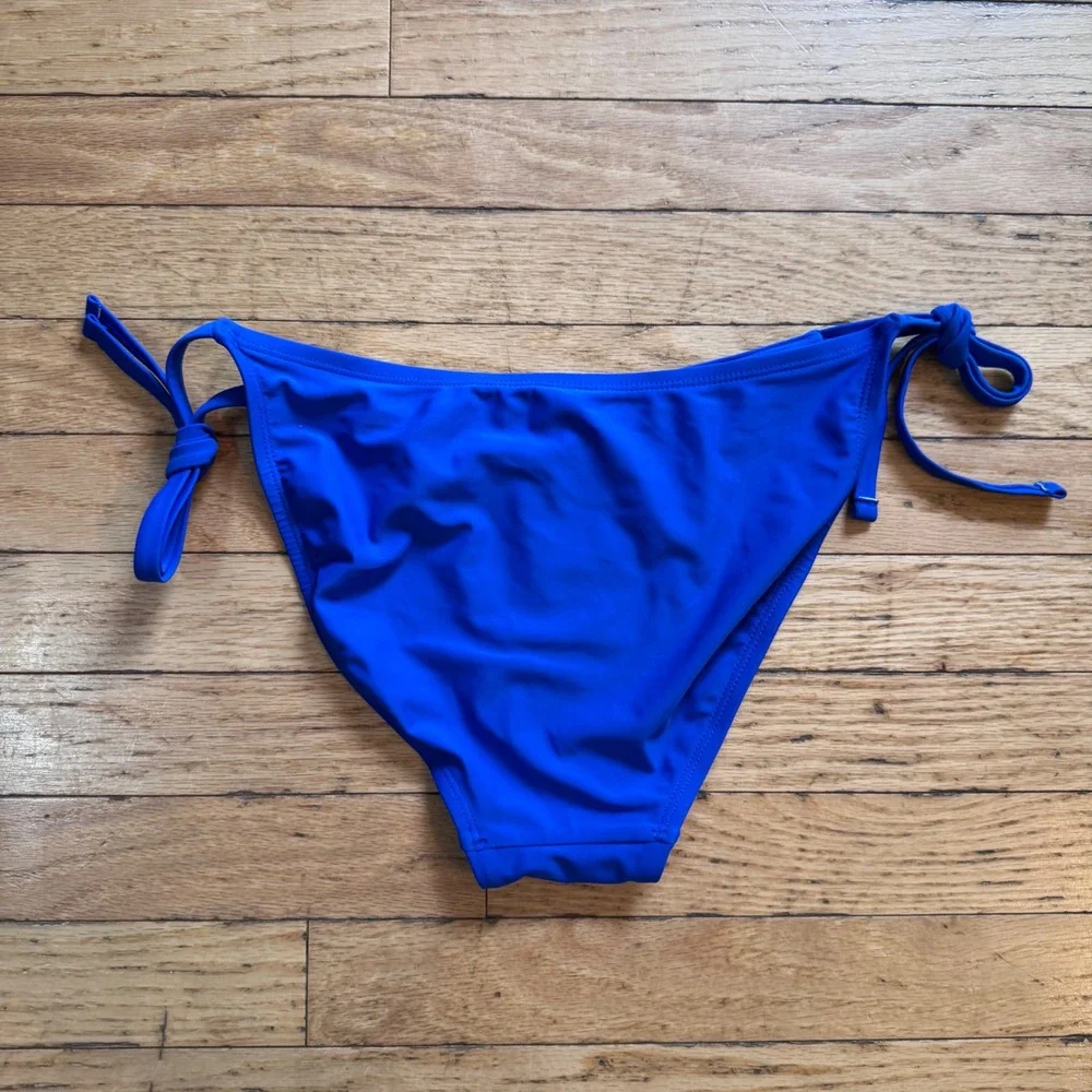 Shade & Shore Blue Tie Side Bikini Bottom Low Rise High Leg Medium Coverage M